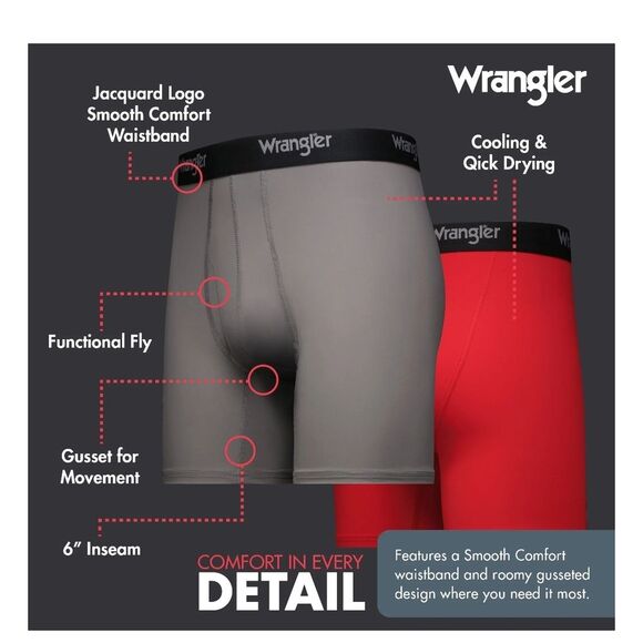 Wrangler Black Boxer Briefs Moisture-Wicking Comfort Size Small - Picture 3 of 6